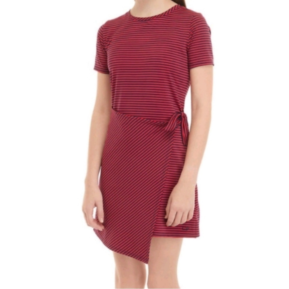 Vineyard Vines Sankaty Burgundy Striped Side Tie Dress Size:XL (16)